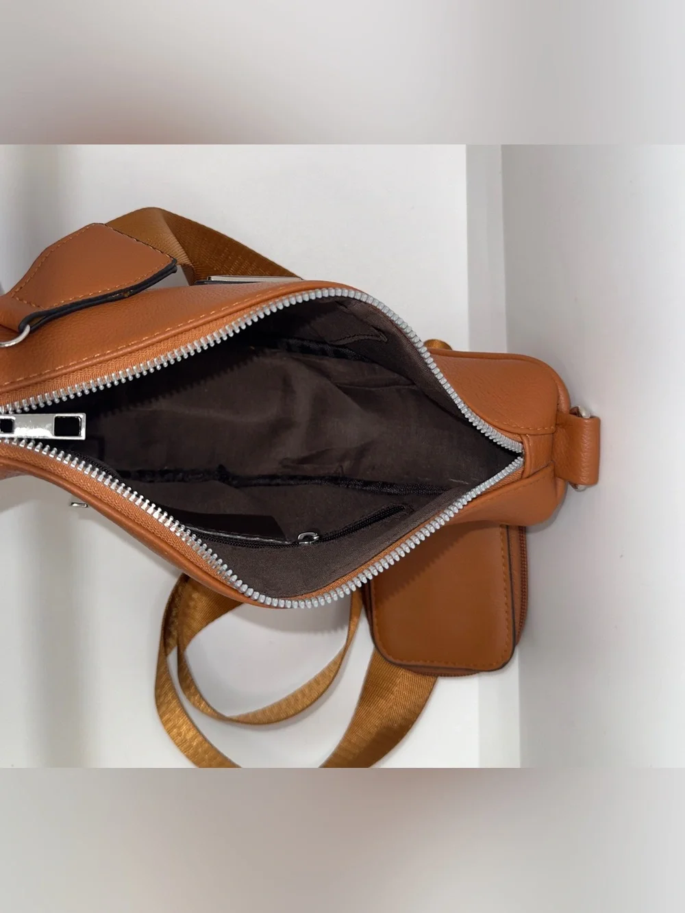 Designer-Inspired Brown Faux Leather Triangle Logo Crossbody Bag W/Pouch